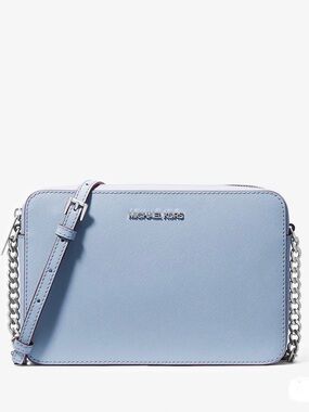 Michael Kors Jet Set Large Saffiano Leather Crossbody Bag in Pale Ocean NWT